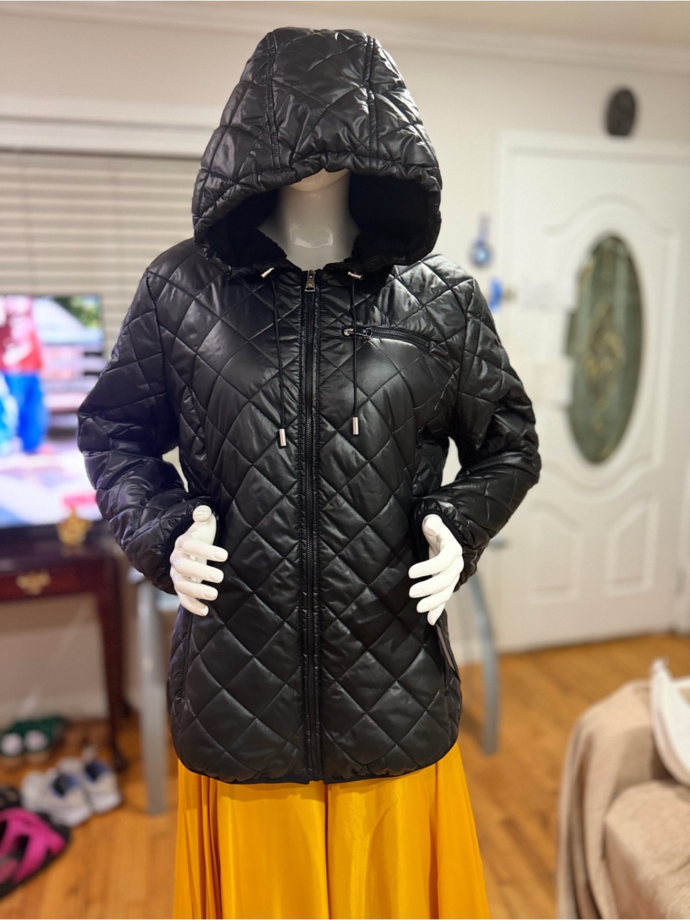 Kenneth Cole Quilted Hooded Puffer Jacket - Black